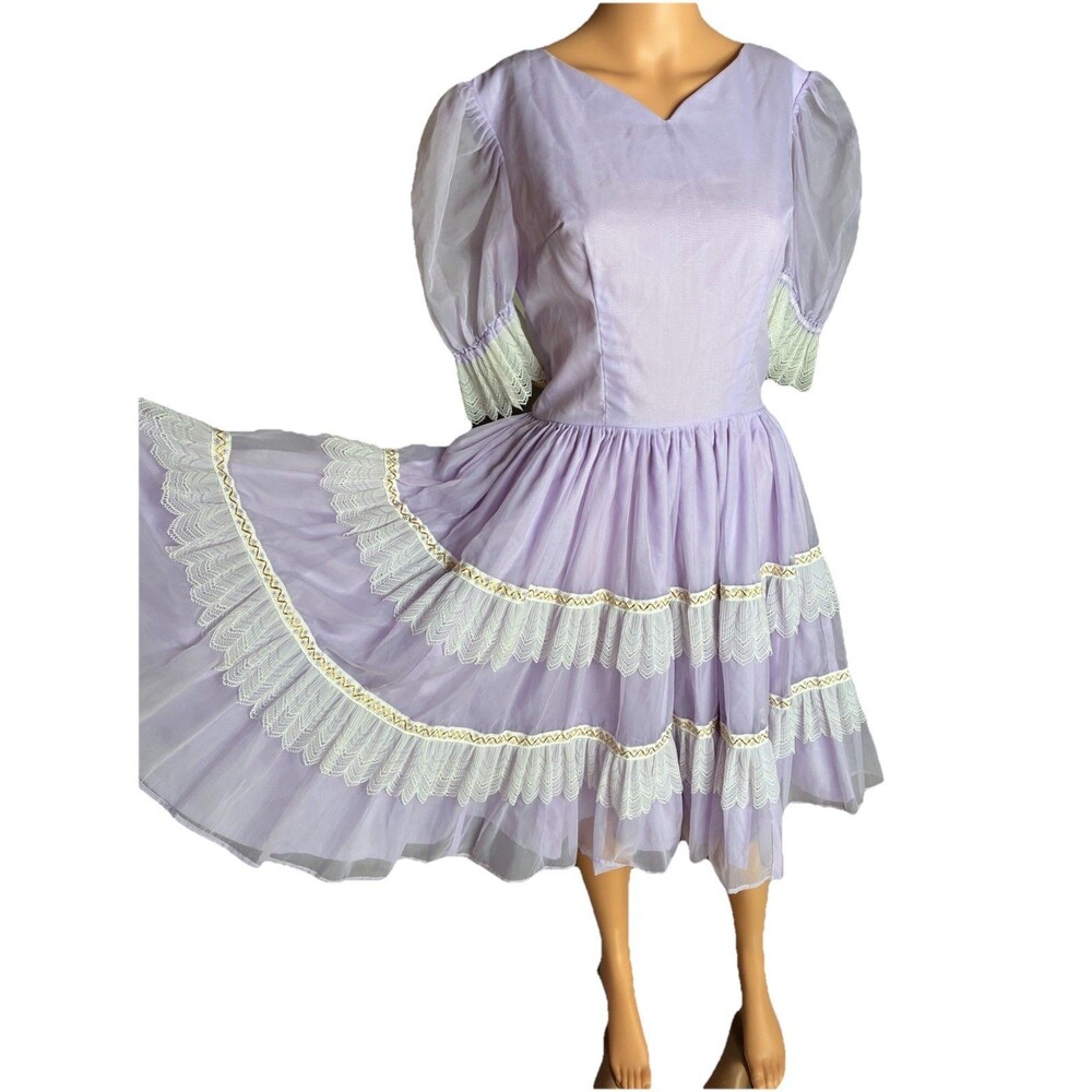 VTG Girl's Handmade Western Prairie Square Dance Dress Purple Gingham Sz 12